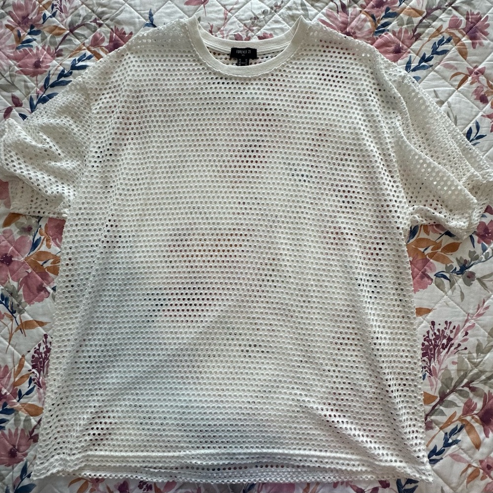 Forever 21 White Mesh Tee